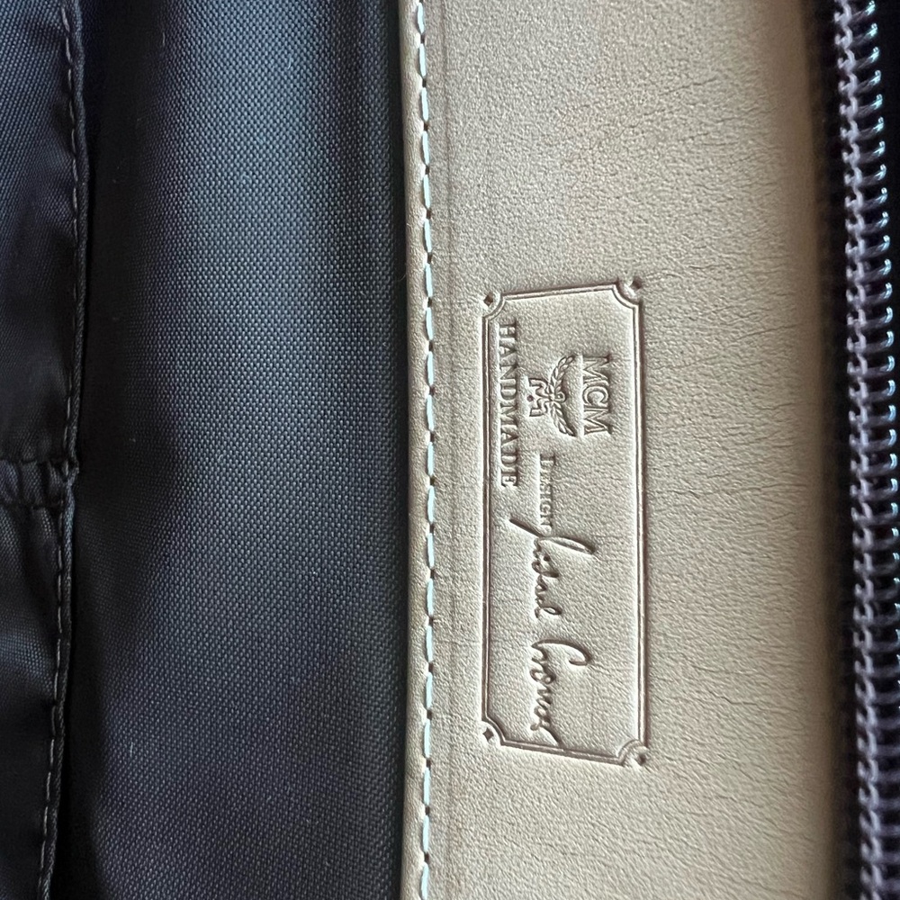 MCM Brown Monogram Tote with Gold Chain and Tan Leather Straps - Picture 7 of 15